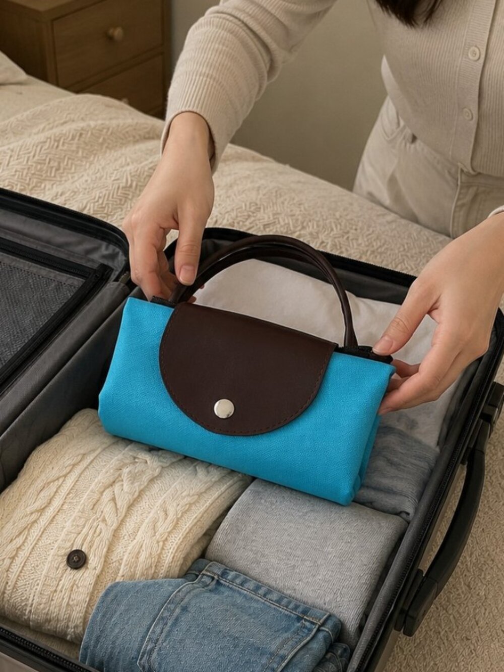 NWOT Fold Up Tote Travel Shopping Blue